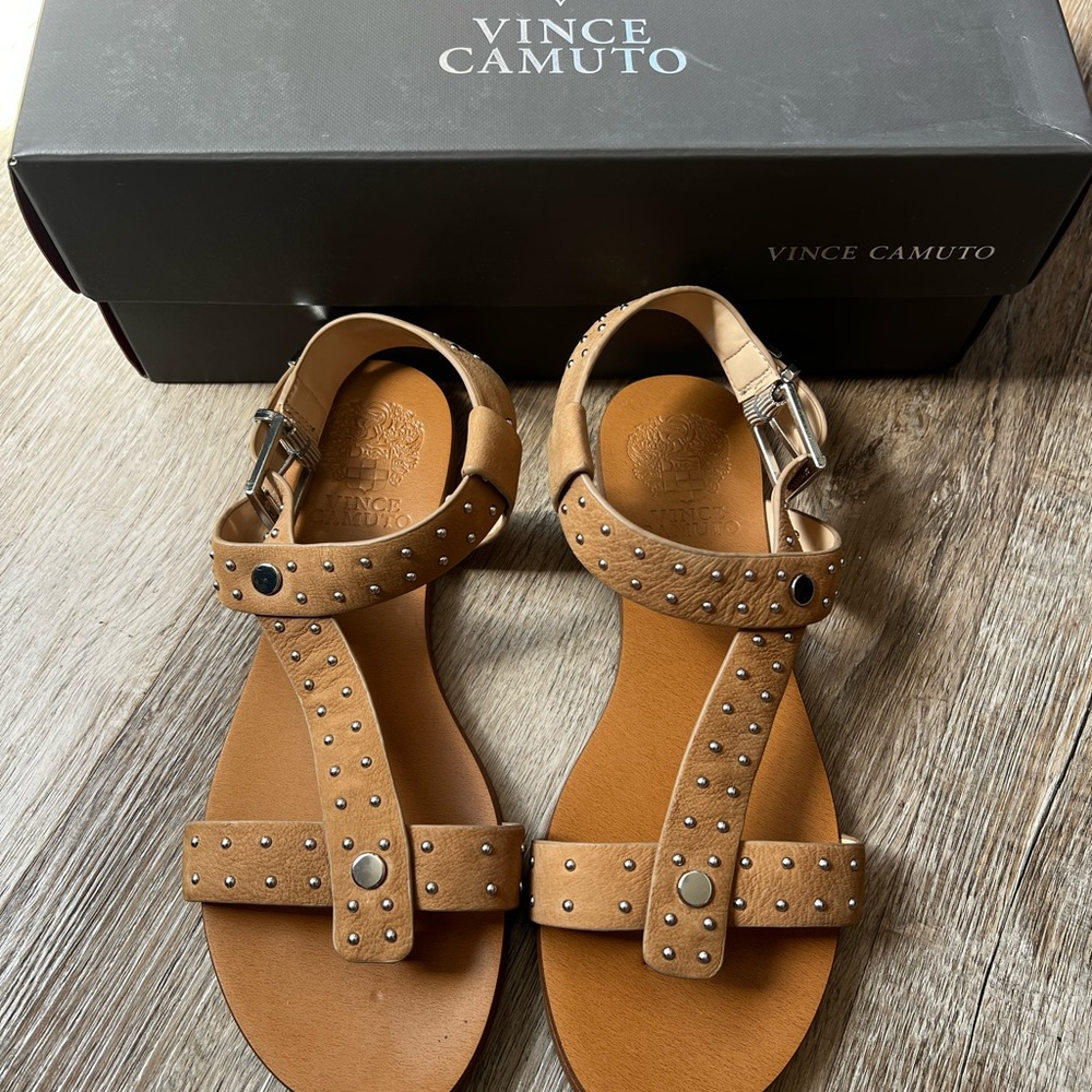 Vince Camuto Ridal Studded Sandals in Alomond Beige Tan  Size 5.5W